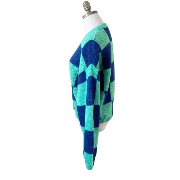 Stine Goya Green/Navy Amara Checker Board Cardigan Sweater Size Small Button Up - Picture 4 of 10